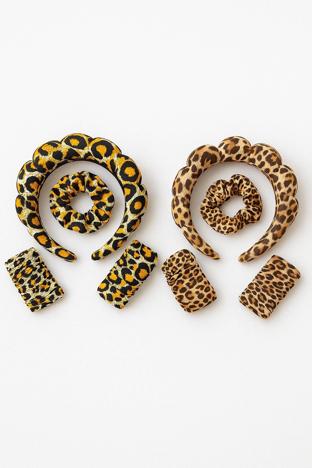 Leopar Desen Taç, peluş bileklik ve Simit Toka Set 12 Adet