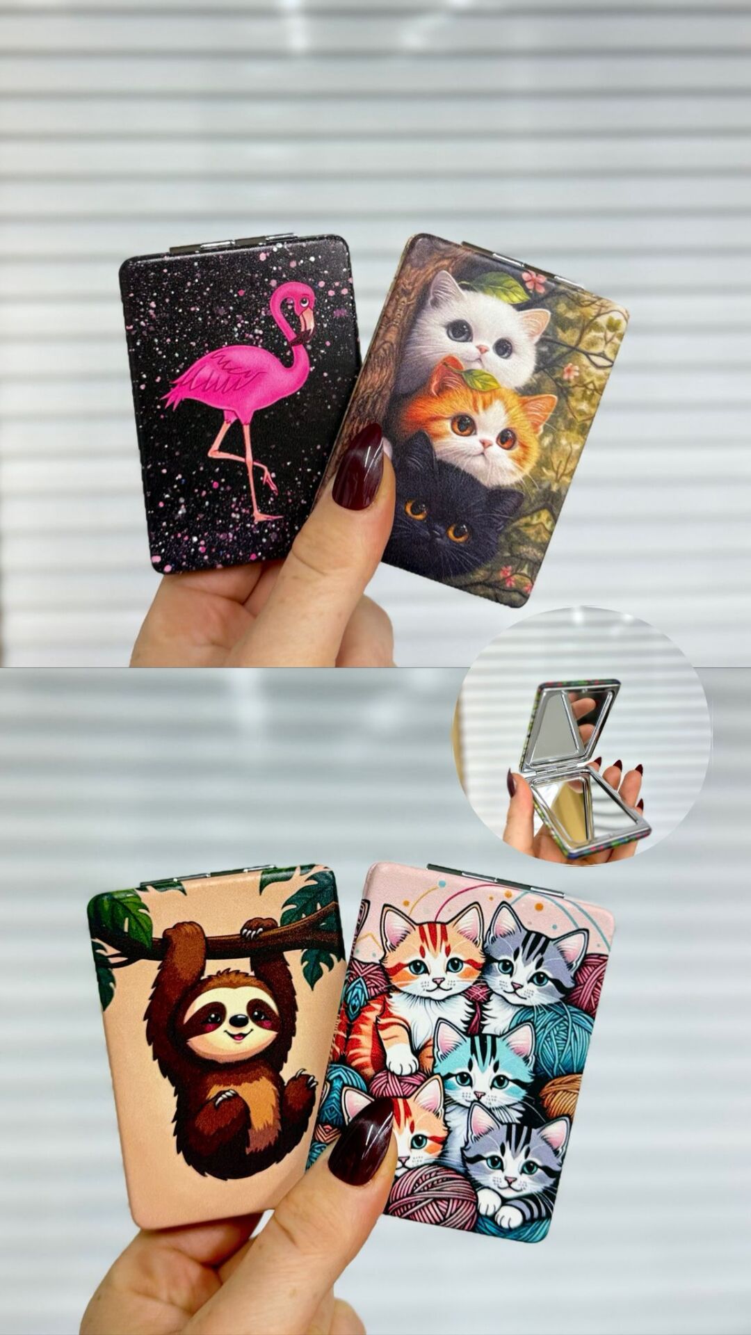 Desenli Küçük El, Çanta Aynas 12 Adet