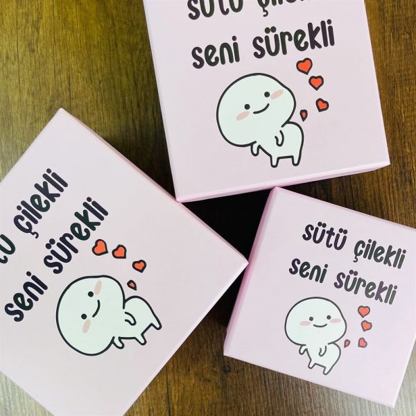 Sütü Çilekli Seni Sürekli Tasarımlı 3'lü Kutu