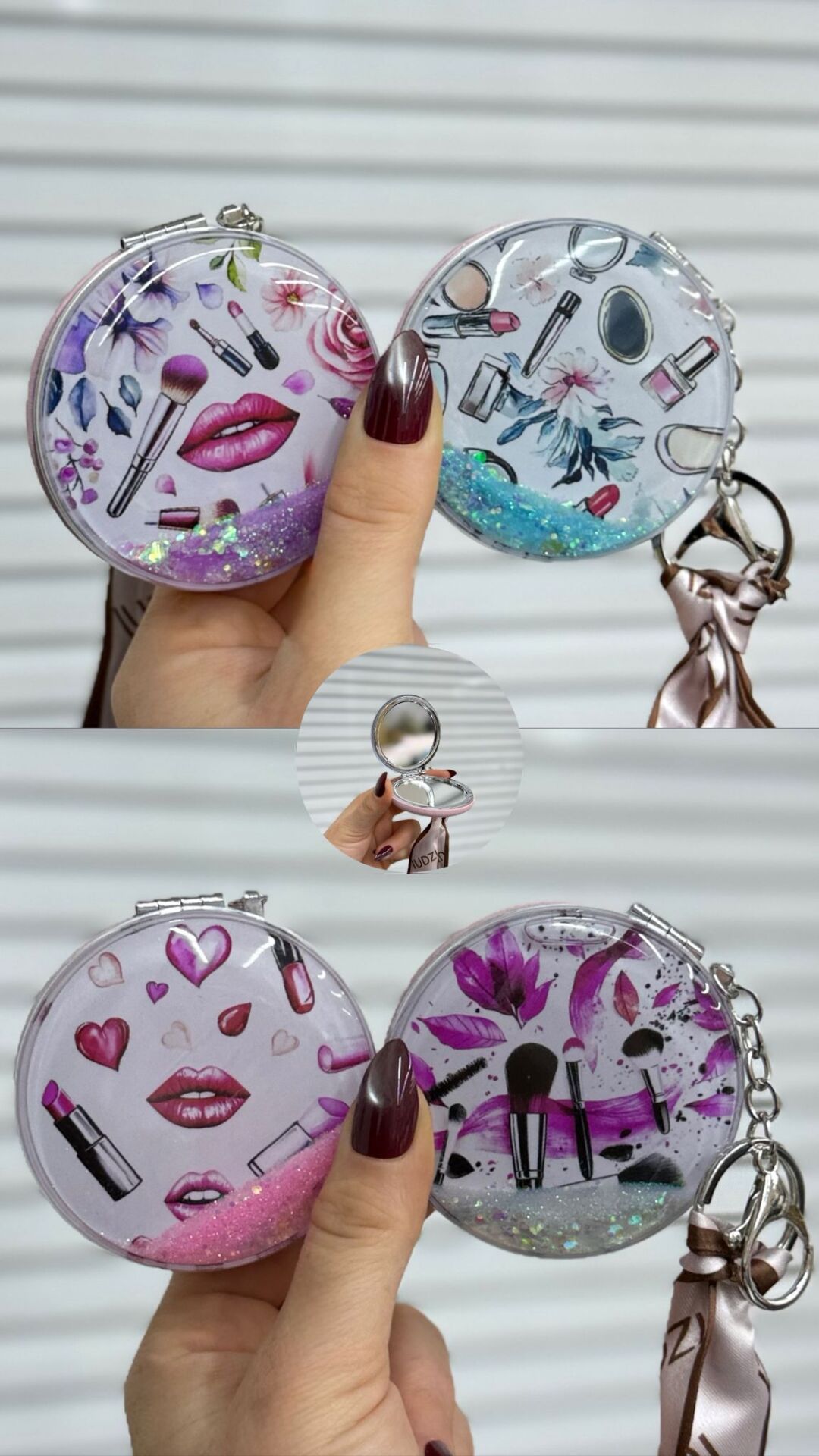 Sulu İçi sim Detaylı Ayna, anahtarlık 12 Adet