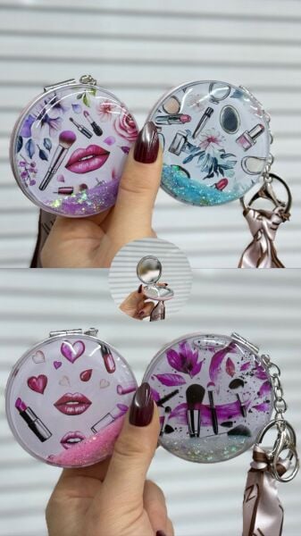 Sulu İçi sim Detaylı Ayna, anahtarlık 12 Adet