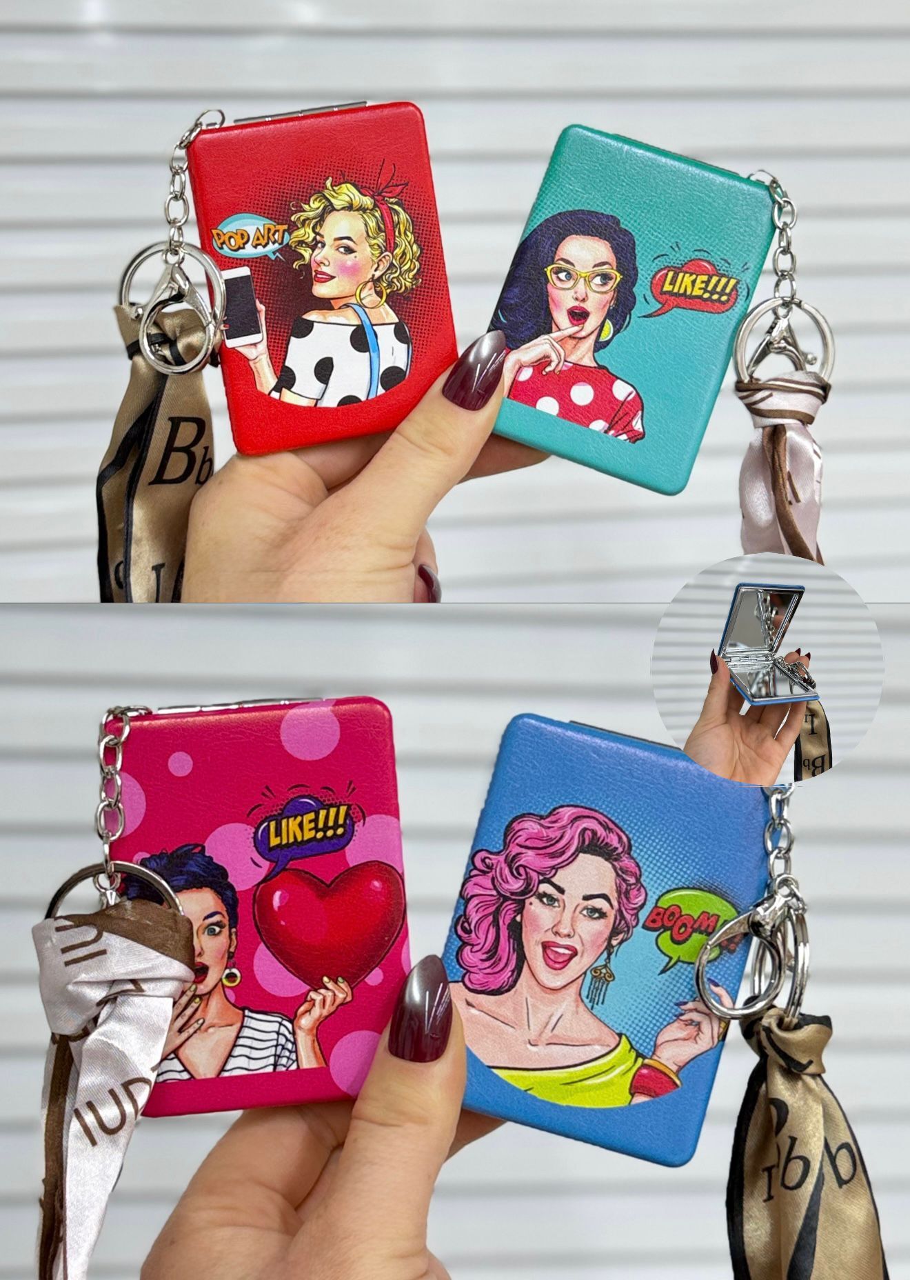 Sevimli Baskılı Ayna ve Anahtarlık  12 Adet