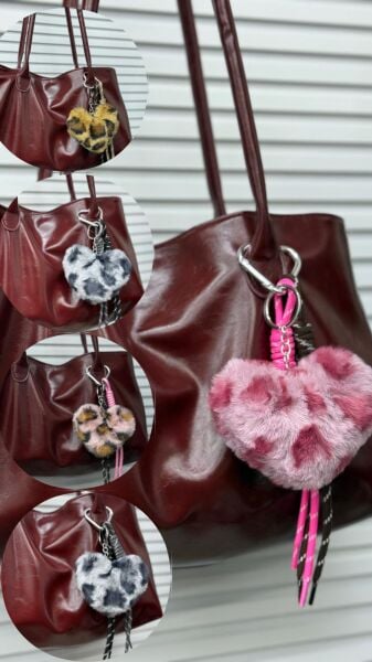 Peluş Kalp Çanta Charmı 12 Adet