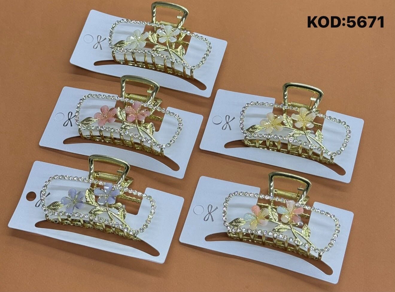 Lüx Taşlı Çiçek detaylı Metal Mandal Toka  12Adet