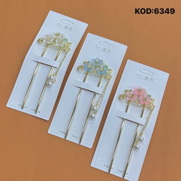 Toptan Çiçekli Sallantılı Metal Topuz Tokası 12’li Paket