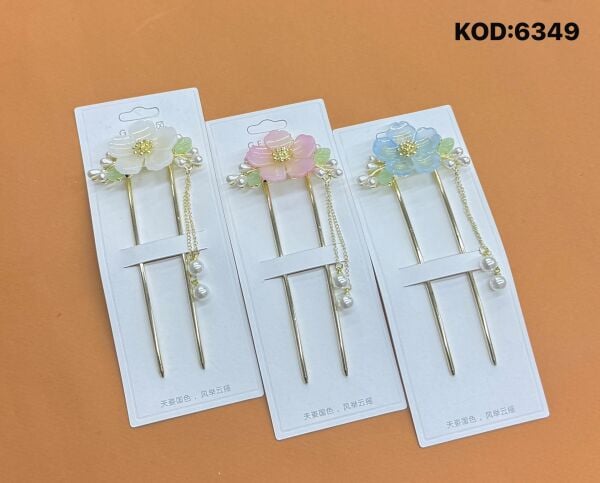 Toptan Çiçekli Sallantılı Metal Topuz Tokası 12’li Paket