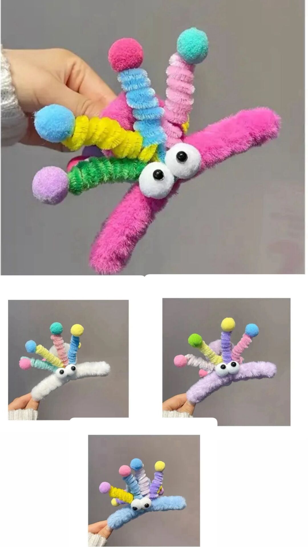 Anten Ve Göz Detaylı Peluş Mandal Toka 12 Adet