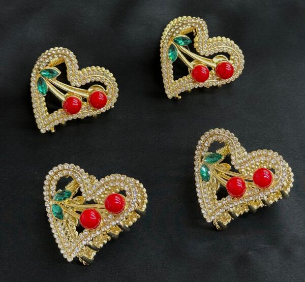 Kiraz Detaylı Taşlı Metal Mandal Toka 12 Adet