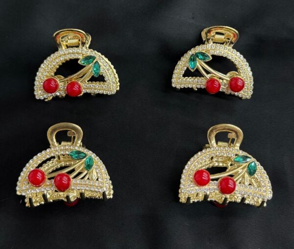 Kiraz Detaylı Taşlı Metal Mandal Toka 12 Adet