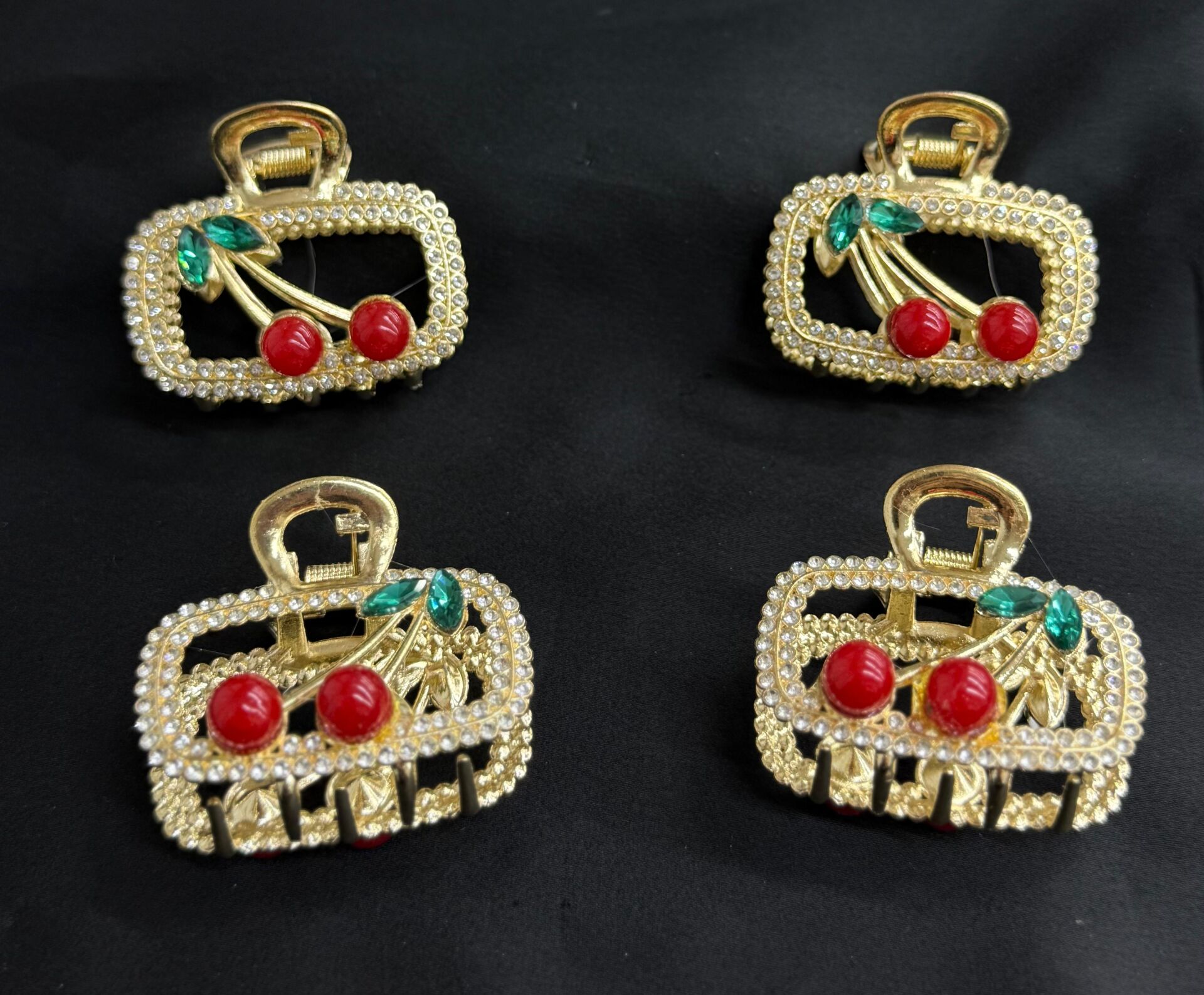 Kiraz Detaylı Taşlı Metal Mandal Toka 12 Adet