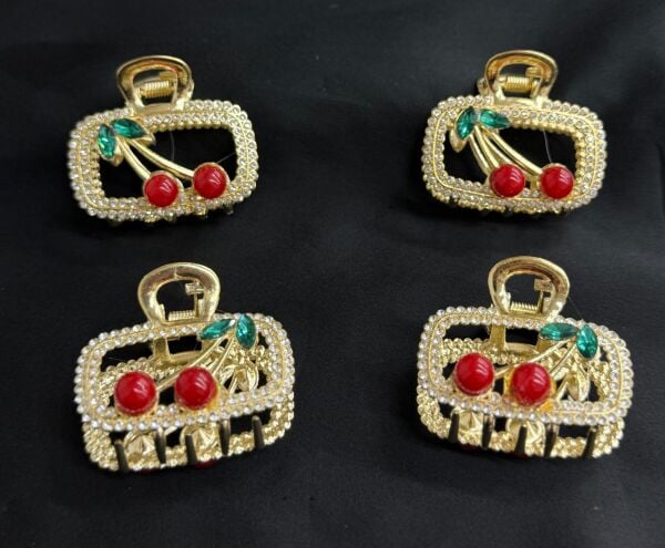 Kiraz Detaylı Taşlı Metal Mandal Toka 12 Adet