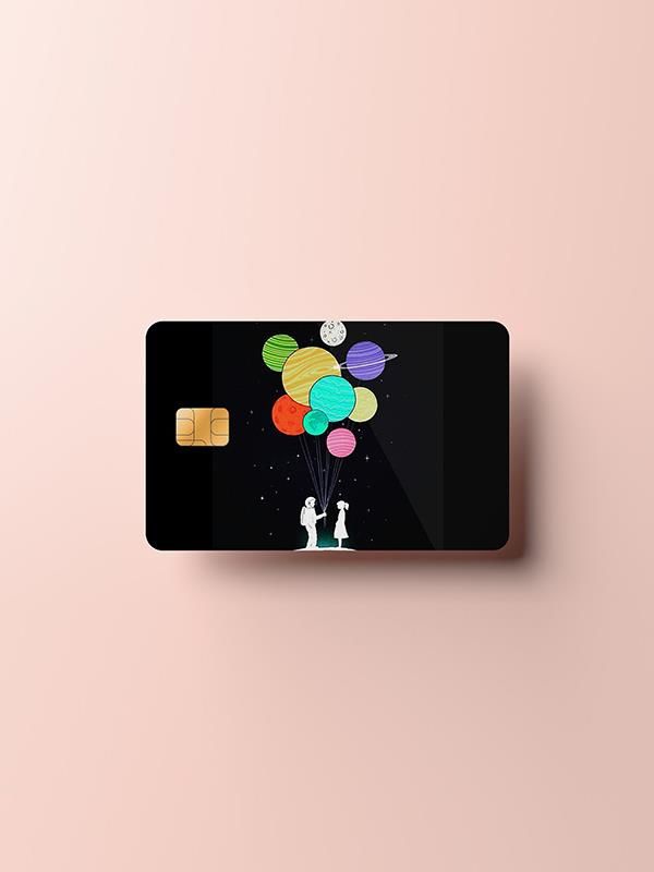 Balon Tutan Astronot Kredi Kartı Kaplama Stickeri Papara, Tosla, Kredi Kartı Için Uyumlu