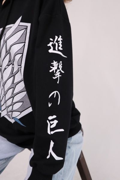 Anime Mavi Attack On Titan Logo Kapşonlu Sweatshirt