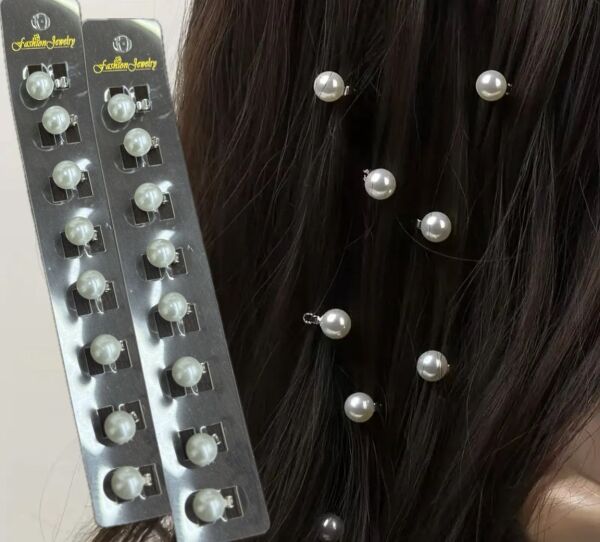 10'lu İncili Saç Küpesi Toka 12 Adet