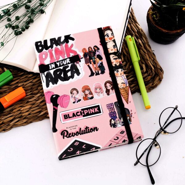 Black Pink Area Tasarımlı Lastikli Defter