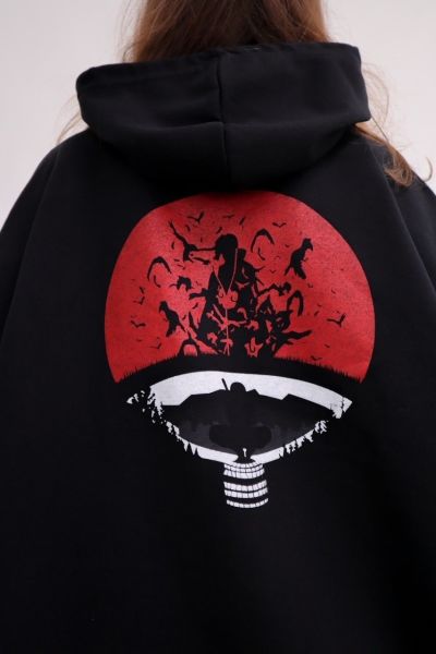 Anime Naruto Uchiha Siyah Kapsonlu Sweatshirt