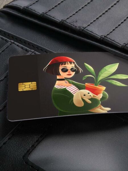 Çiçekli Kız Kredi Kartı Kaplama Stickeri Papara, Tosla, Kredi Kartı Için Uyumlu