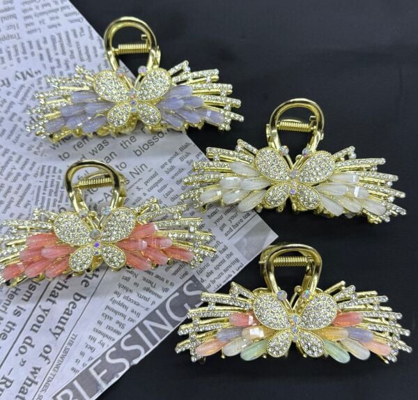 Kelebekli Büyük Taşlı Mandal Toka 12 Adet