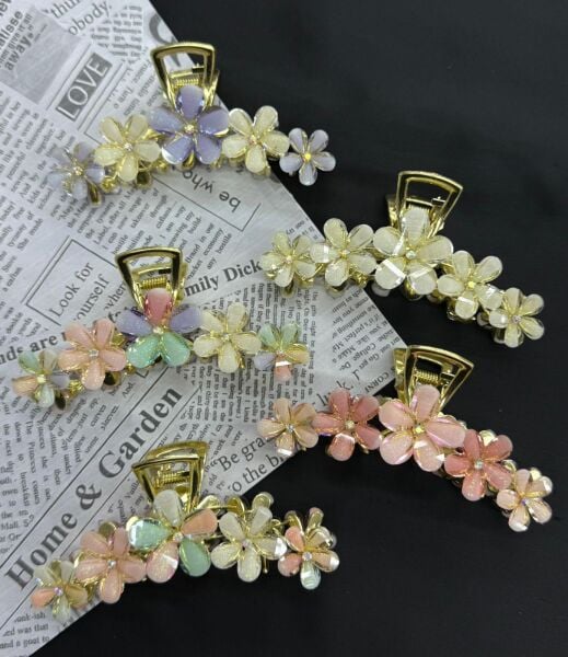 Çiçek Desenli Taşlı Mandal  Toka 12 Adet