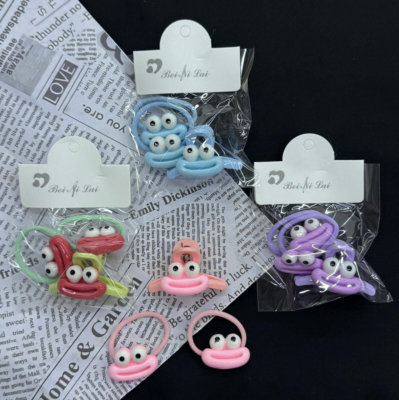 3'lü  Sevimli Lastik ve Mandal   Toka 10 Adet