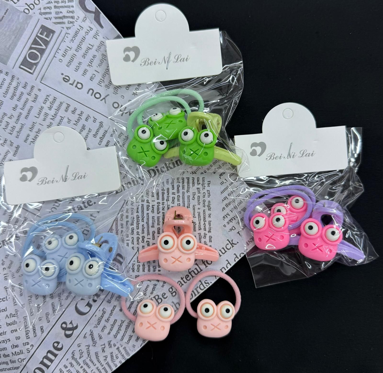 3'lü  Sevimli Lastik ve Mandal   Toka 10 Adet