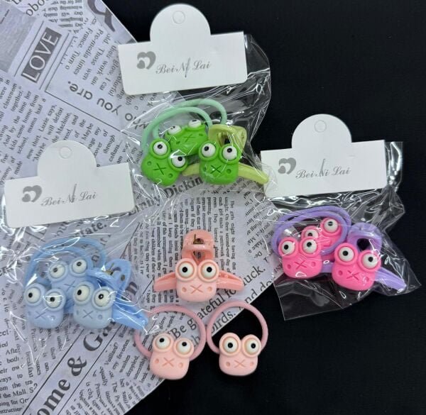 3'lü  Sevimli Lastik ve Mandal   Toka 10 Adet