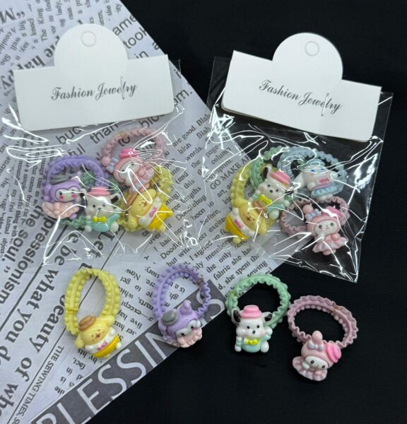 4'lü Sevimli Karakterli Lastik  Toka 10 Adet