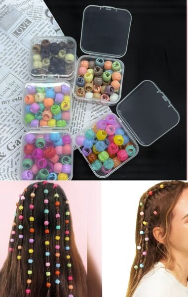 Renkli Saç Boncuğu  Çocuk Toka 12 Adet