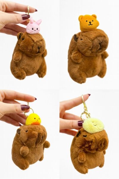 Capybara  Figürlü Sevimli Kapibara Peluş Anahtarlık – Üstü Hayvan Figürlü Yumuşak Çanta Süsü 12 Adet