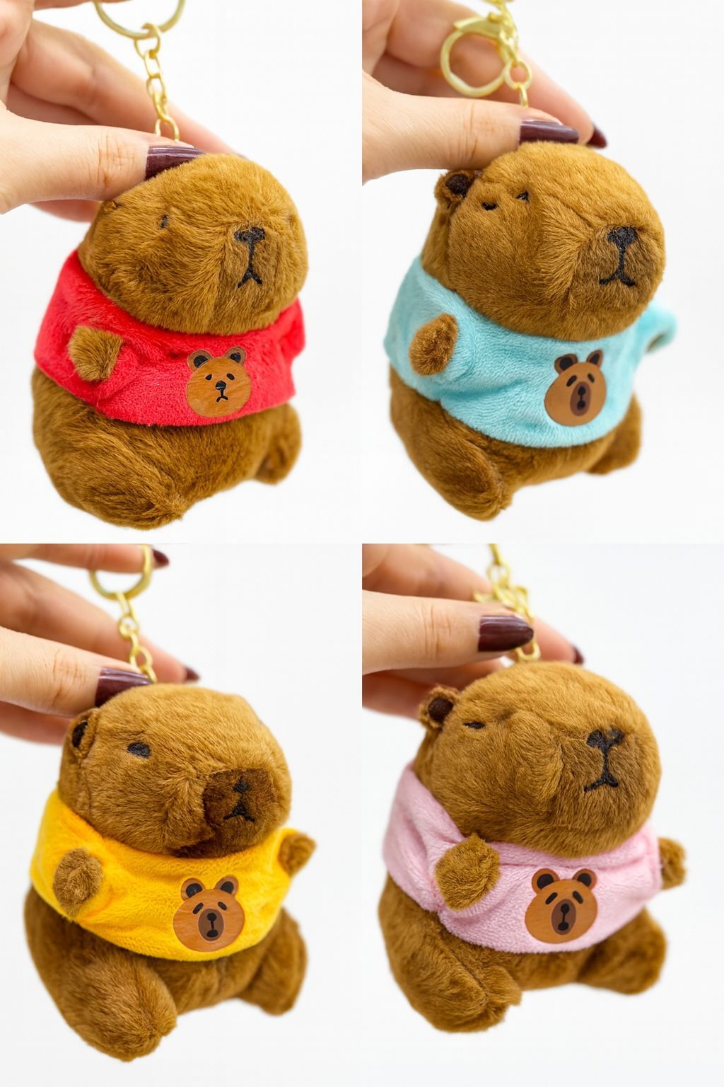 Capybara Renkli Tişörtlü Peluş  Anahtarlık  Figürlü Yumuşak Çanta Süsü 12 Adet