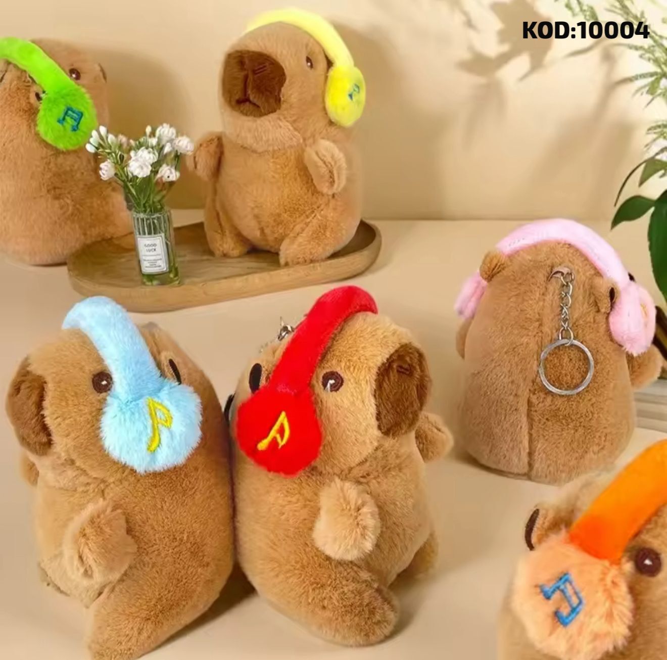 Capybara Kulaklık Takmış Peluş  Anahtarlık Figürlü Yumuşak Çanta Süsü 12 Adet