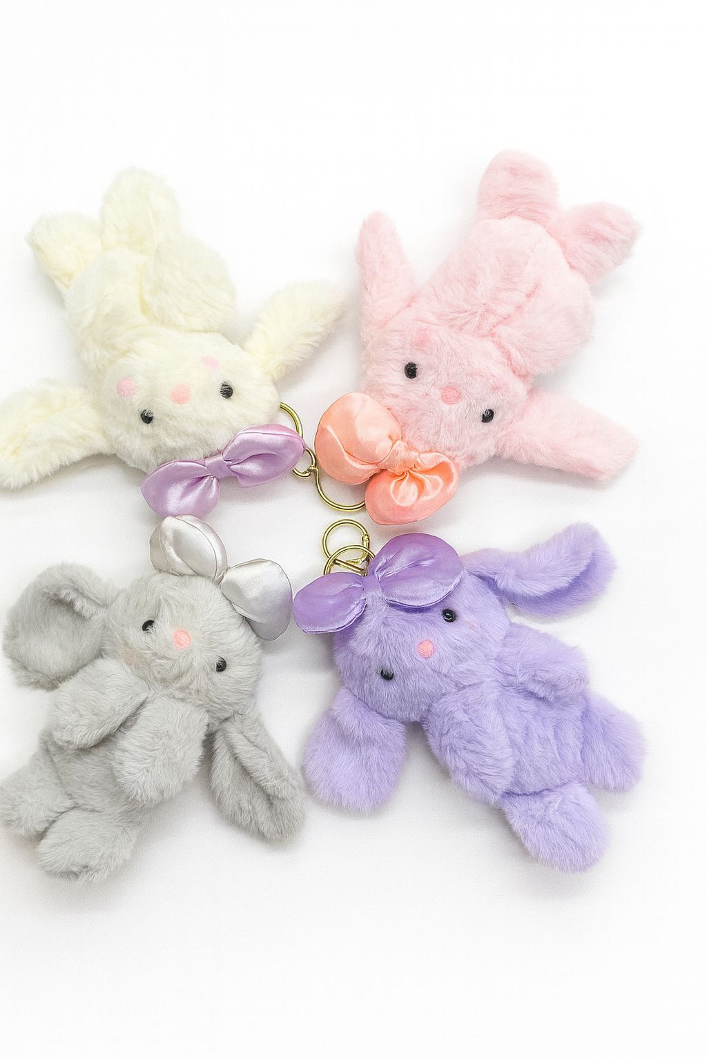 Kawaii Peluş Tavşan Anahtarlık Fiyonklu Figürlü Yumuşak Çanta Süsü 12 Adet