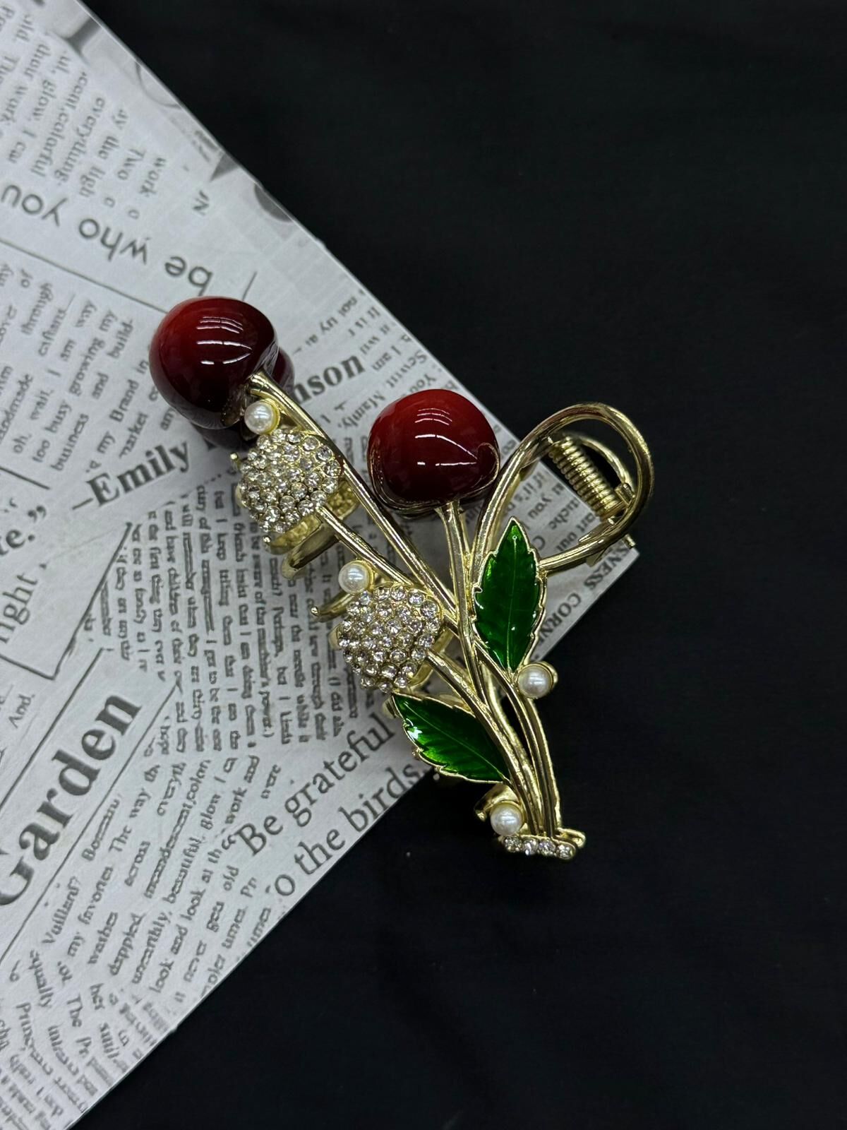 Taşlı Kiraz Desen Metal Mandal Toka