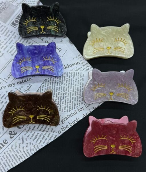 Renkli Kedi Desenli Kemik Mandal Toka 12 Adet