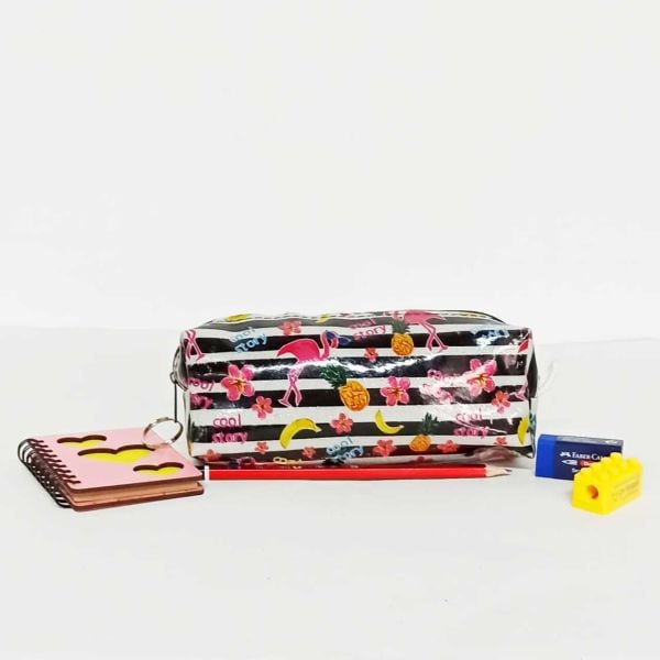 Flamingo Baskılı Simli Kalemlik Makyaj Çantası