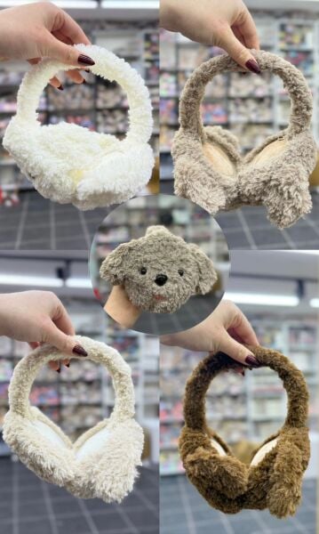 Katlanabilir Köpek Desen Pelüş Kulaklık 12 Adet