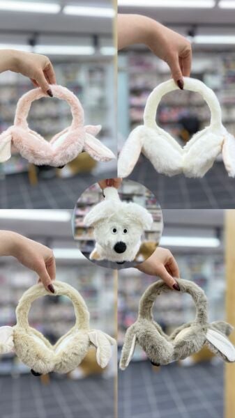 Katlanabilir Köpek Desen Pelüş Kulaklık 12 Adet