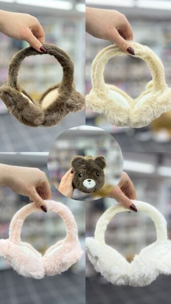 Katlanabilir Ayı Desen Pelüş Kulaklık 12 Adet