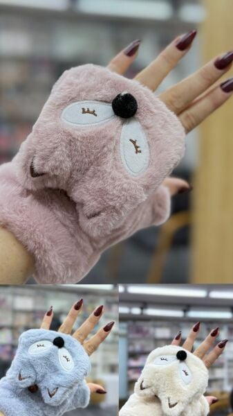 Sevimli Tilki Desenli Pelüş Eldiven   12 Adet