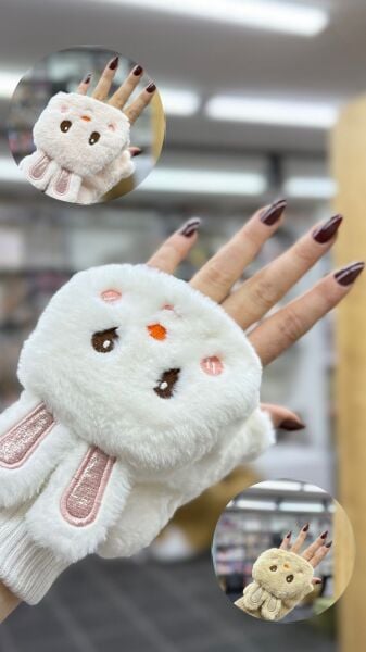 Sevimli Tavşan Desenli Pelüş Eldiven   12 Adet