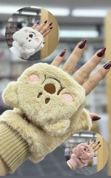 Sevimli Ayıcık Desenli Pelüş Eldiven  12 Adet