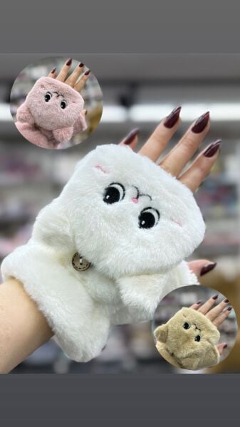 Kedi Desenli Pelüş Eldiven  12 Adet