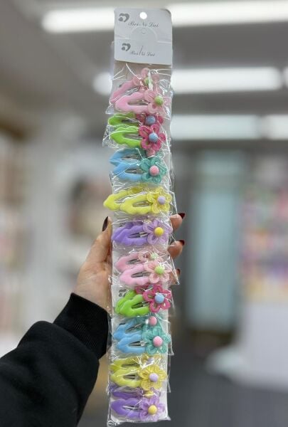 2'li Çiçek Detaylı Çıt Toka 10 Adet