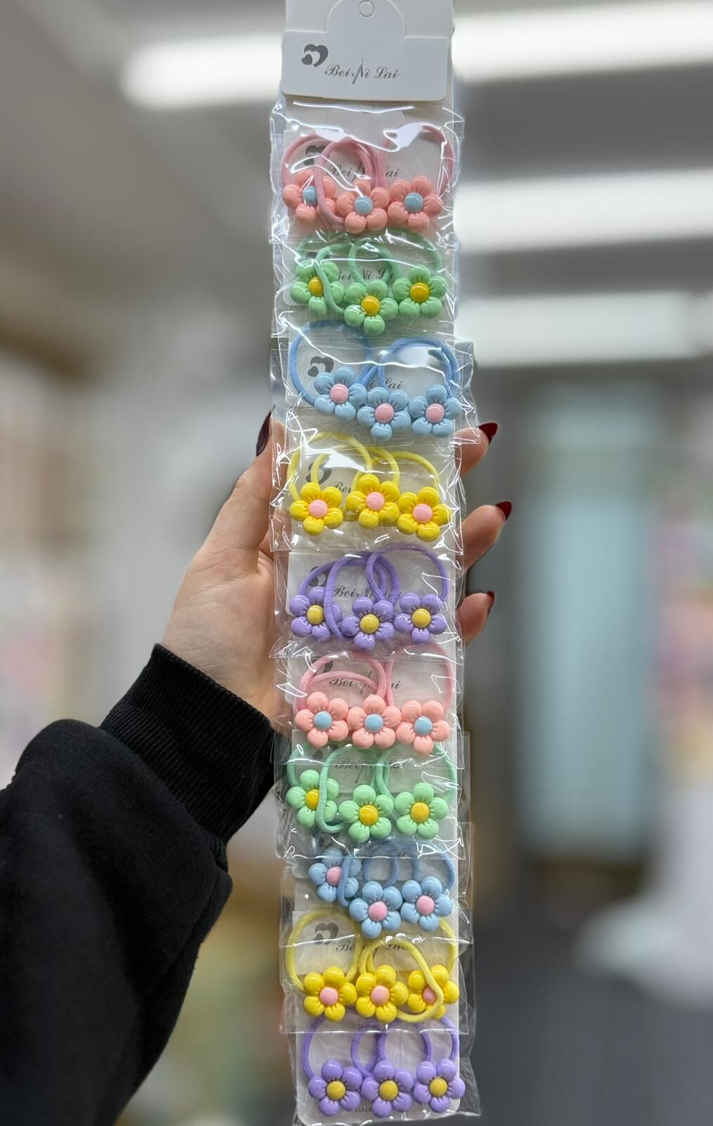 3'lü Çiçekli Lastik   Toka 10 Adet