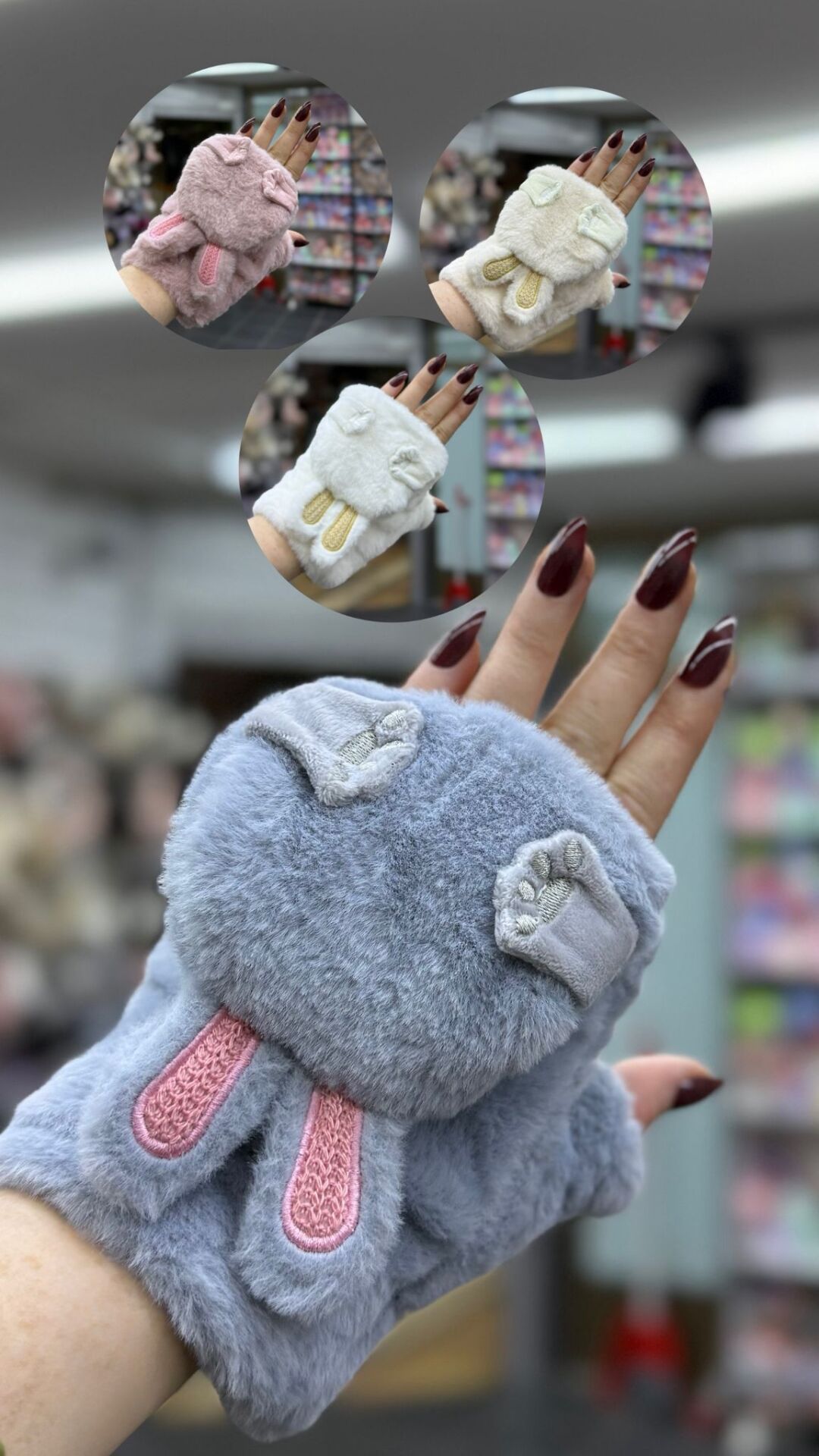 Tavşan Desenli Pelüş Eldiven  12 Adet