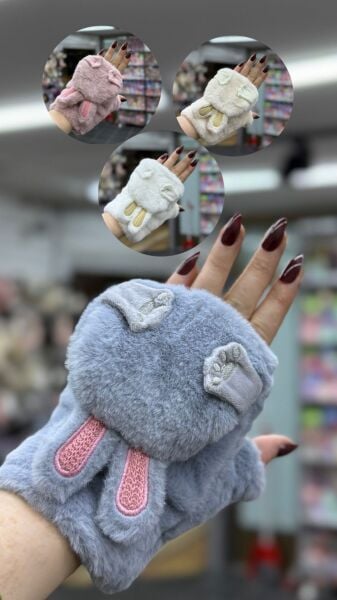 Tavşan Desenli Pelüş Eldiven  12 Adet