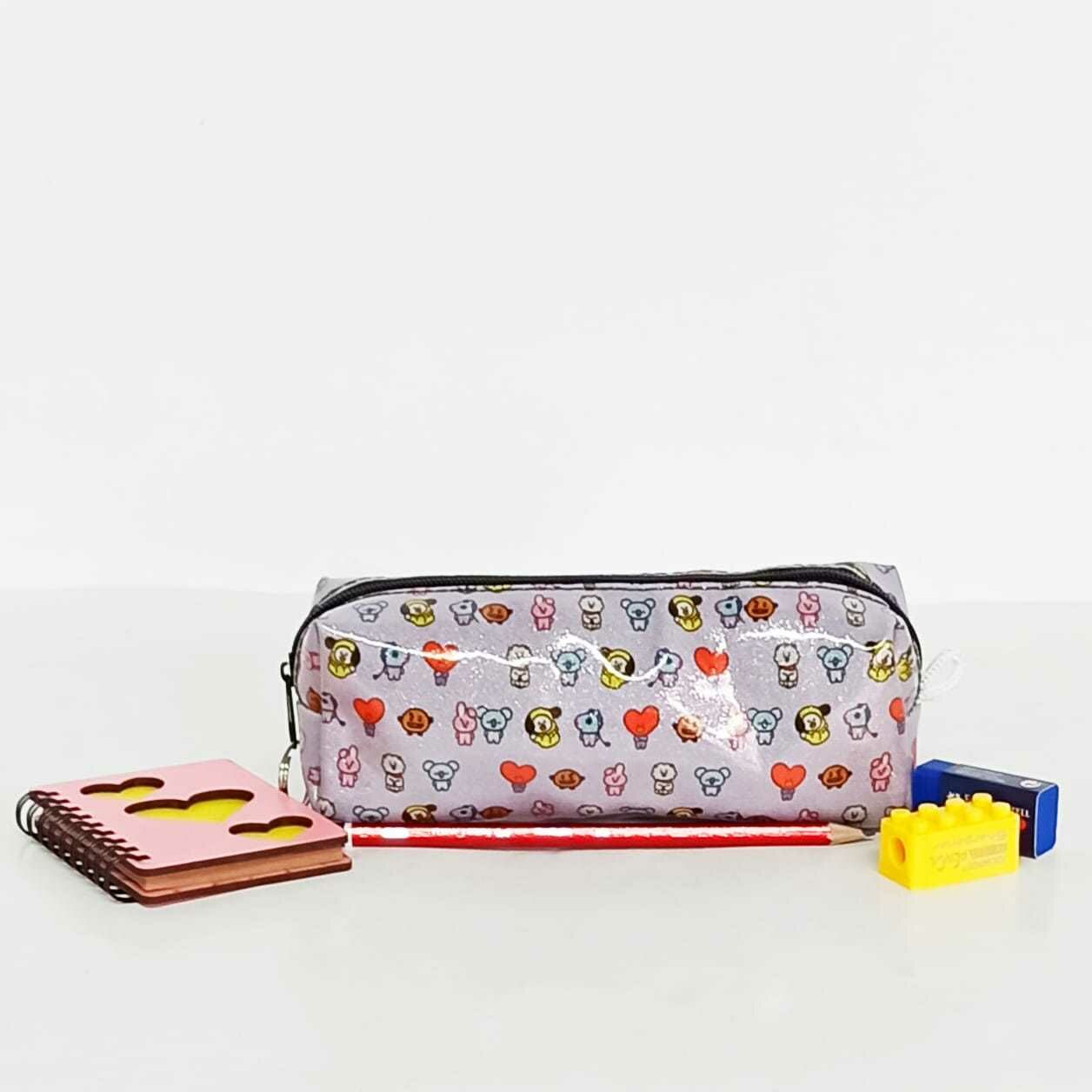 BT21 Baskılı Simli Kalemlik Makyaj Çantası
