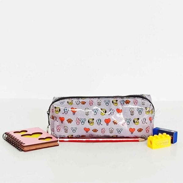 BT21 Baskılı Simli Kalemlik Makyaj Çantası