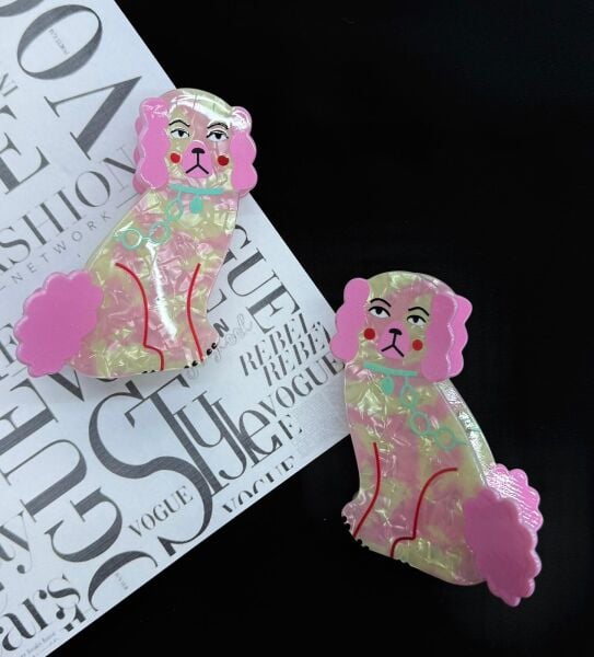 Süslü Köpek Desenli Kemik  Mandal Toka 12 Adet