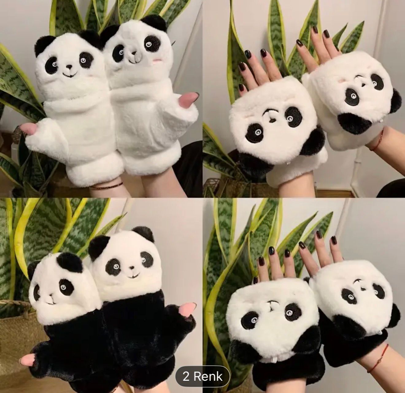 Pandalı Pelüş Eldiven Beyaz